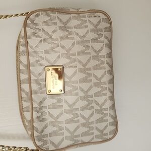 Michael Kors White and Tan Crossbody Bag